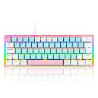 Teclado Mecânico Gamer Akali Keycaps Rosa, Azul E Branco Rainbow Switch Marrom - 1159