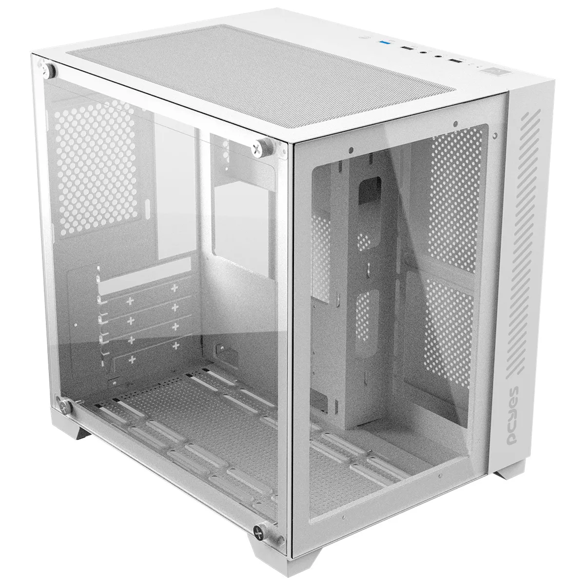 GABINETE GAMER FORCEFIELD WHITE GHOST - FRONTAL E LATERAL EM VIDRO - PCYES - GFFWGP - 2788